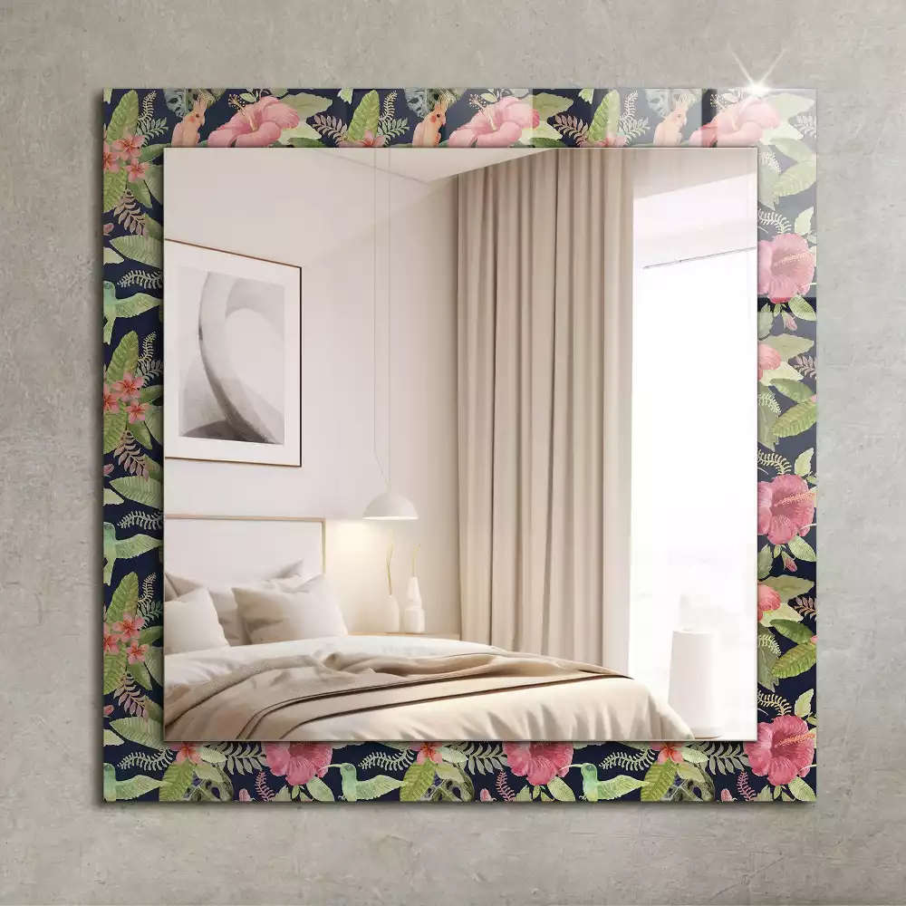 Miroir rectangulaire décoratif fleurs et oiseaux