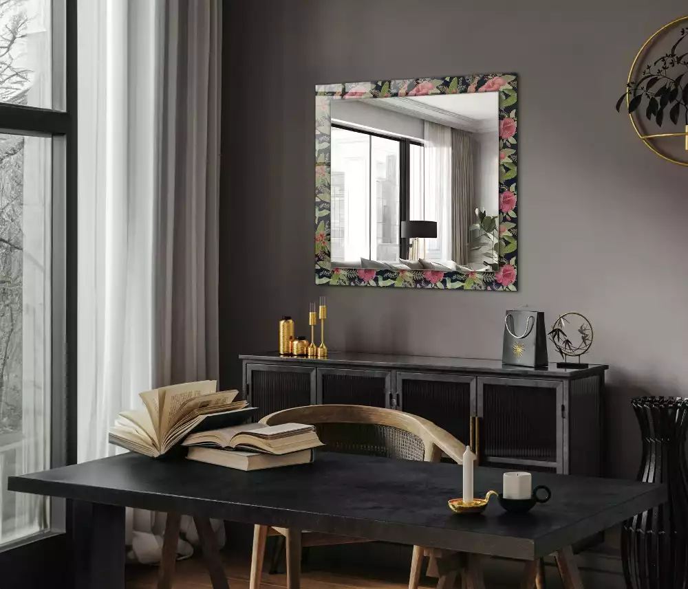 Miroir rectangulaire décoratif fleurs et oiseaux
