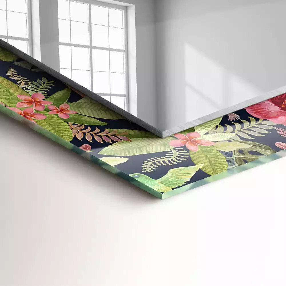 Miroir rectangulaire décoratif fleurs et oiseaux
