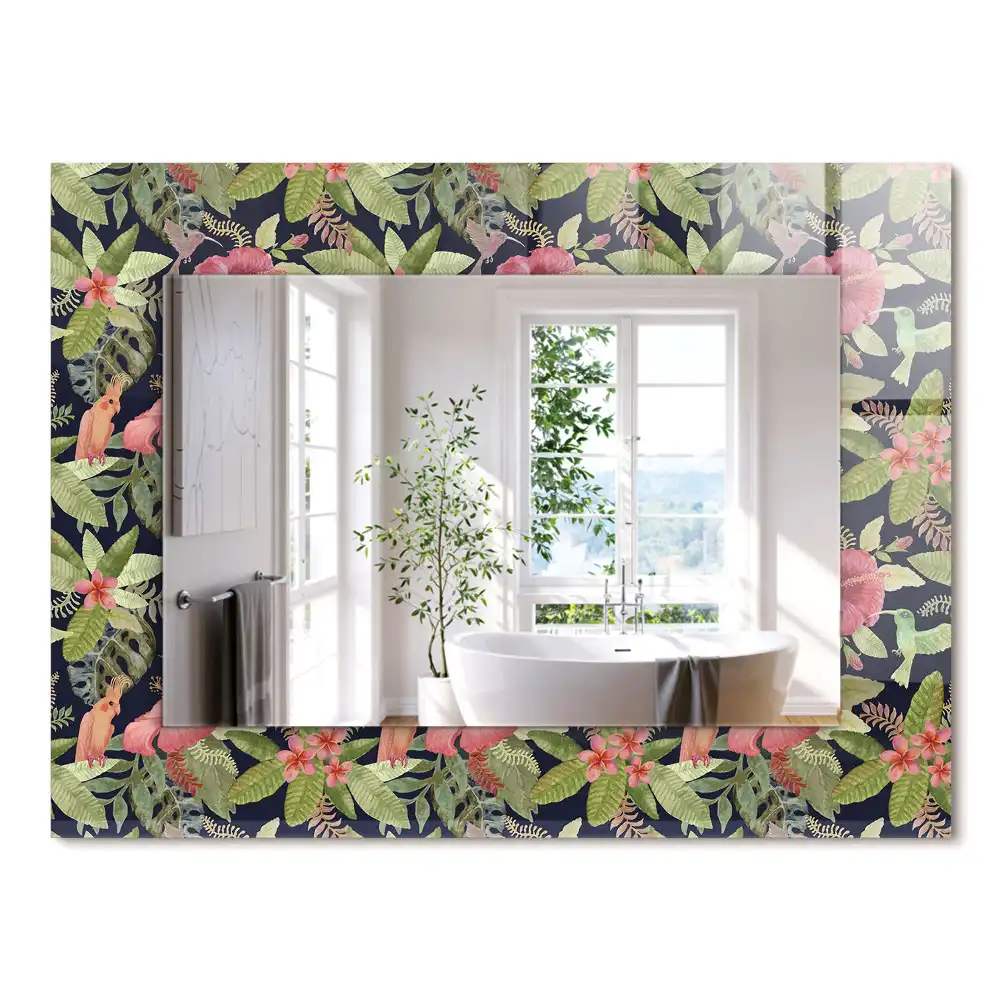 Miroir rectangulaire décoratif fleurs et oiseaux
