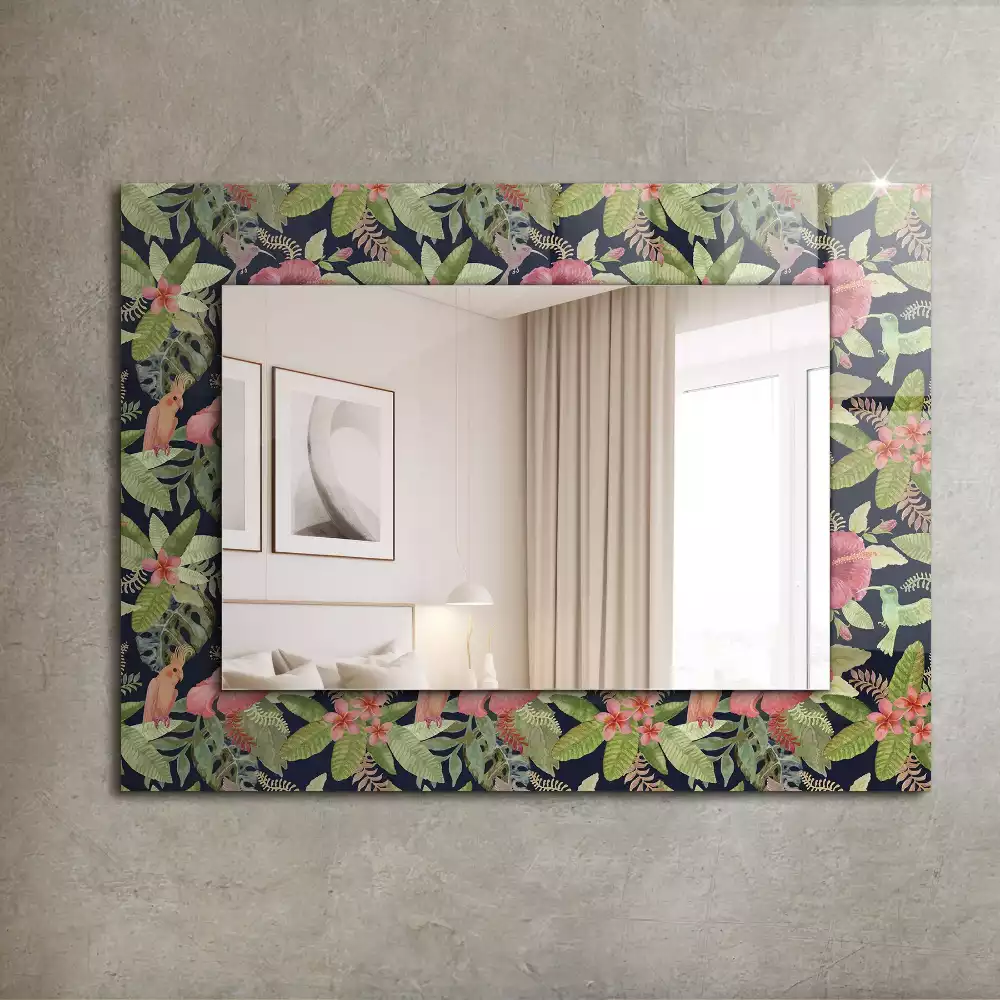 Miroir rectangulaire décoratif fleurs et oiseaux