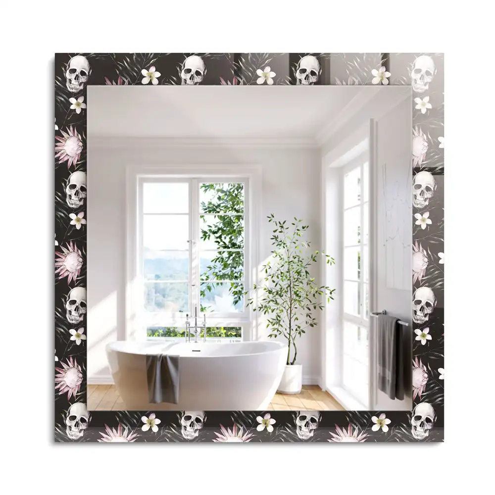Miroir rectangulaire imprimé crânes et fleurs