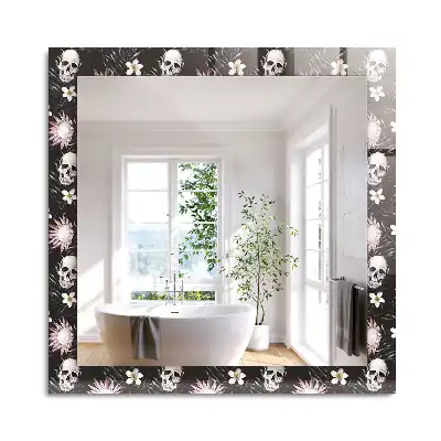 Miroir rectangulaire imprimé crânes et fleurs