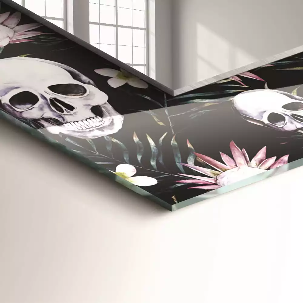 Miroir rectangulaire imprimé crânes et fleurs