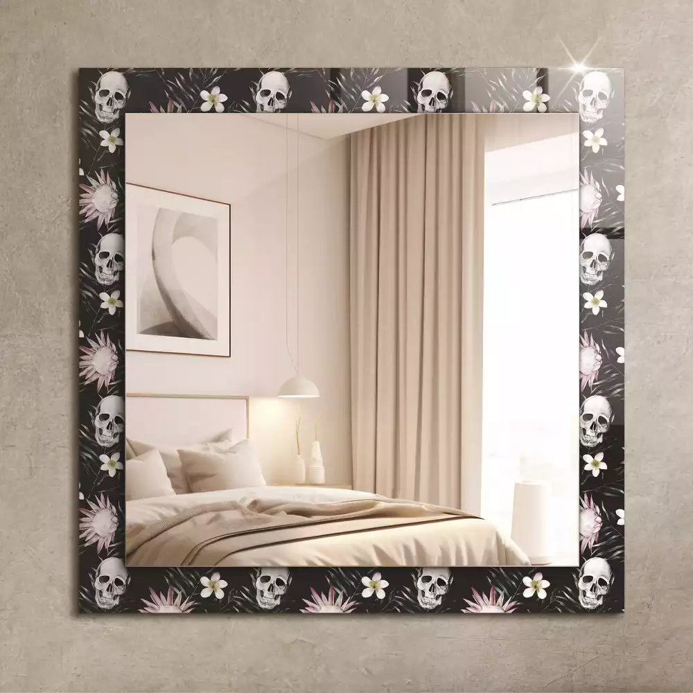 Miroir rectangulaire imprimé crânes et fleurs