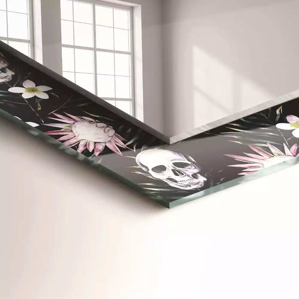 Miroir rectangulaire imprimé crânes et fleurs