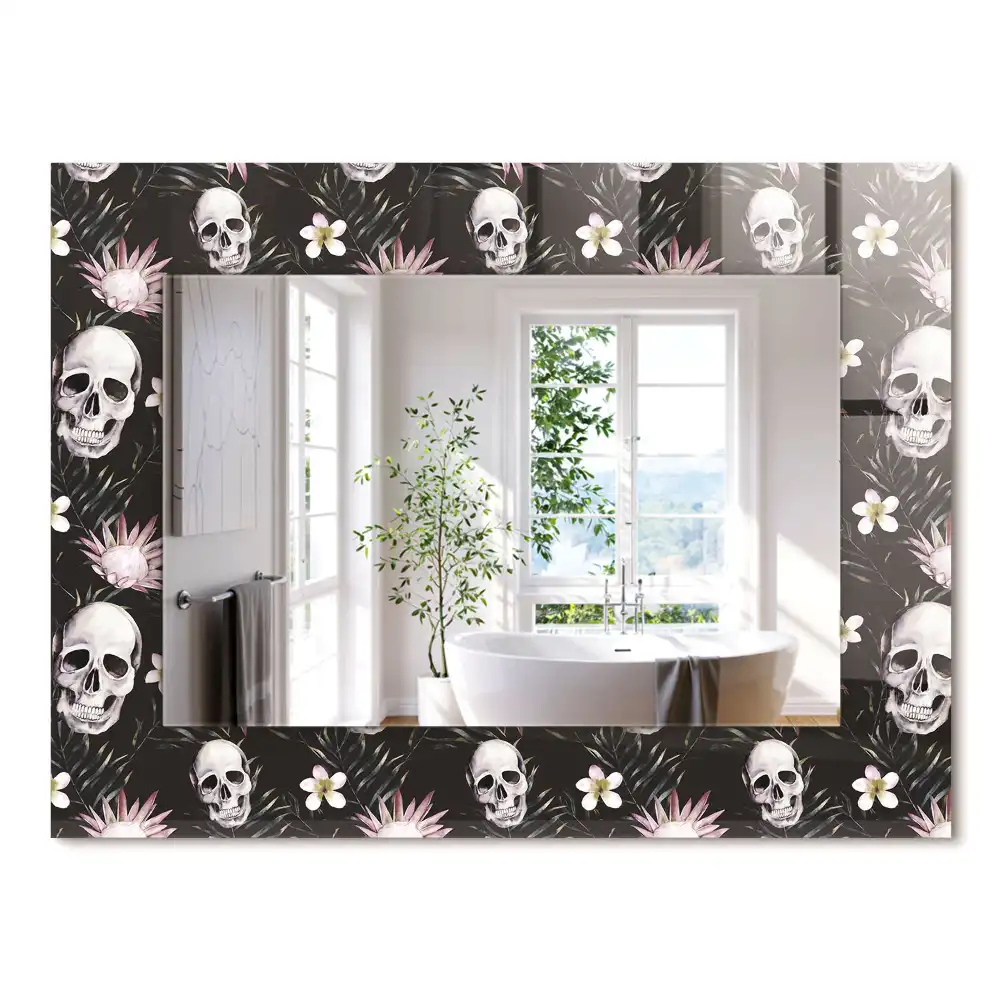 Miroir rectangulaire imprimé crânes et fleurs