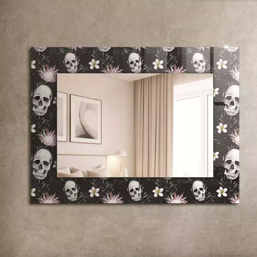 Miroir rectangulaire imprimé crânes et fleurs