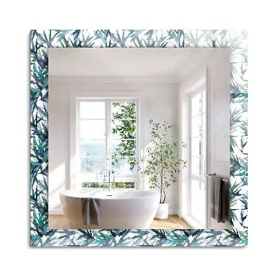 Miroir rectangulaire décoratif imprimé feuilles de bambou en aquarelle