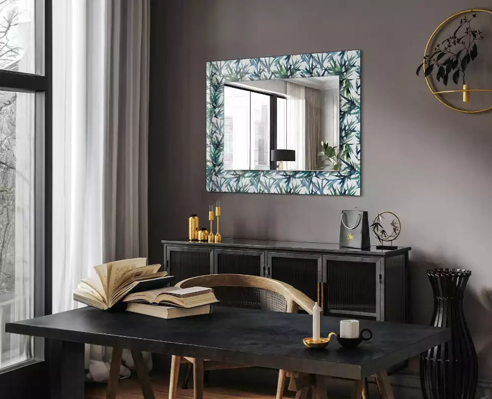Miroir rectangulaire décoratif imprimé feuilles de bambou en aquarelle