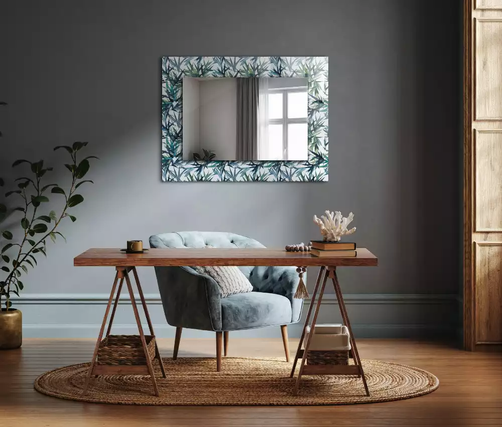 Miroir rectangulaire décoratif imprimé feuilles de bambou en aquarelle