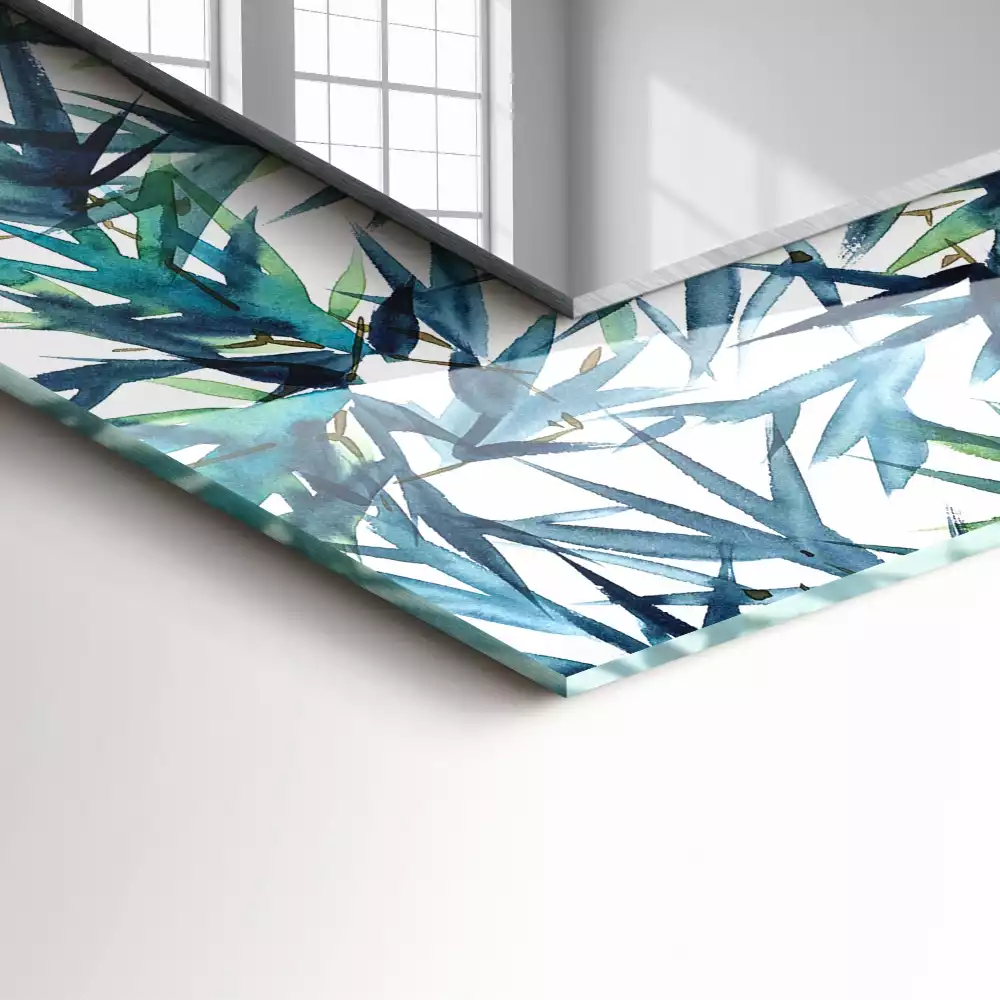 Miroir rectangulaire décoratif imprimé feuilles de bambou en aquarelle