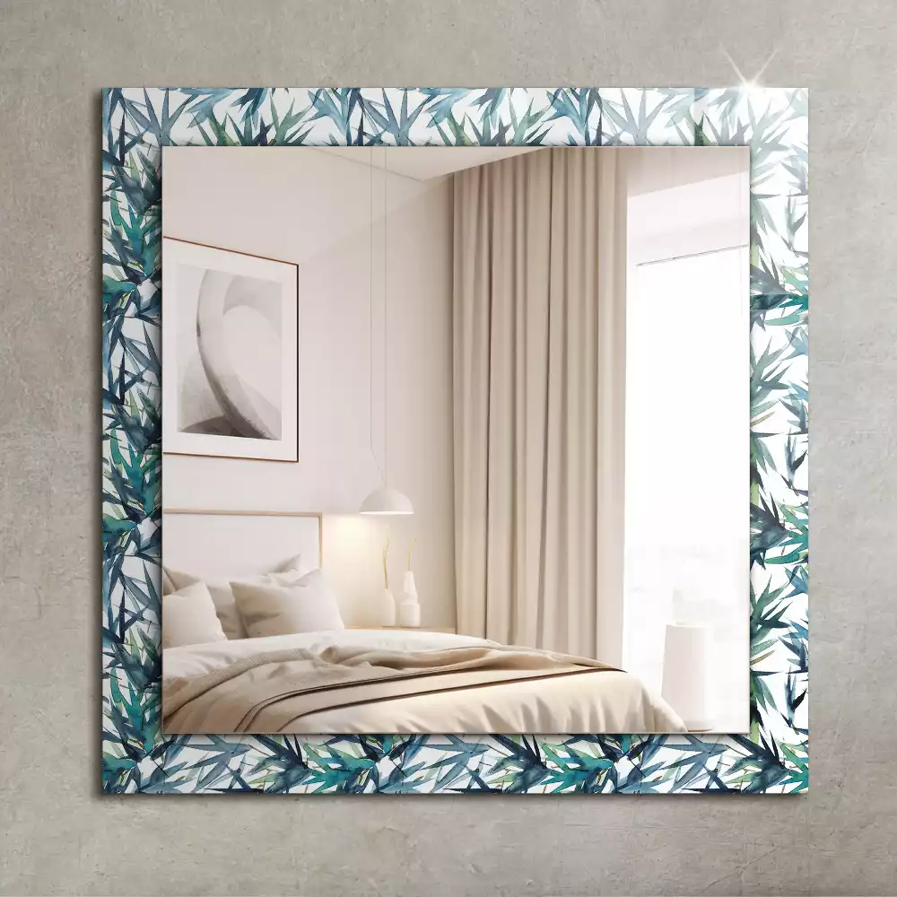 Miroir rectangulaire décoratif imprimé feuilles de bambou en aquarelle