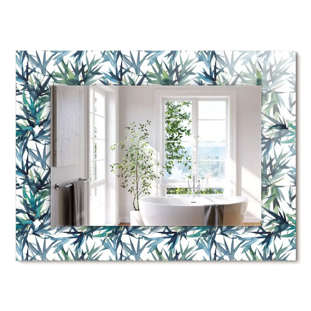 Miroir rectangulaire décoratif imprimé feuilles de bambou en aquarelle