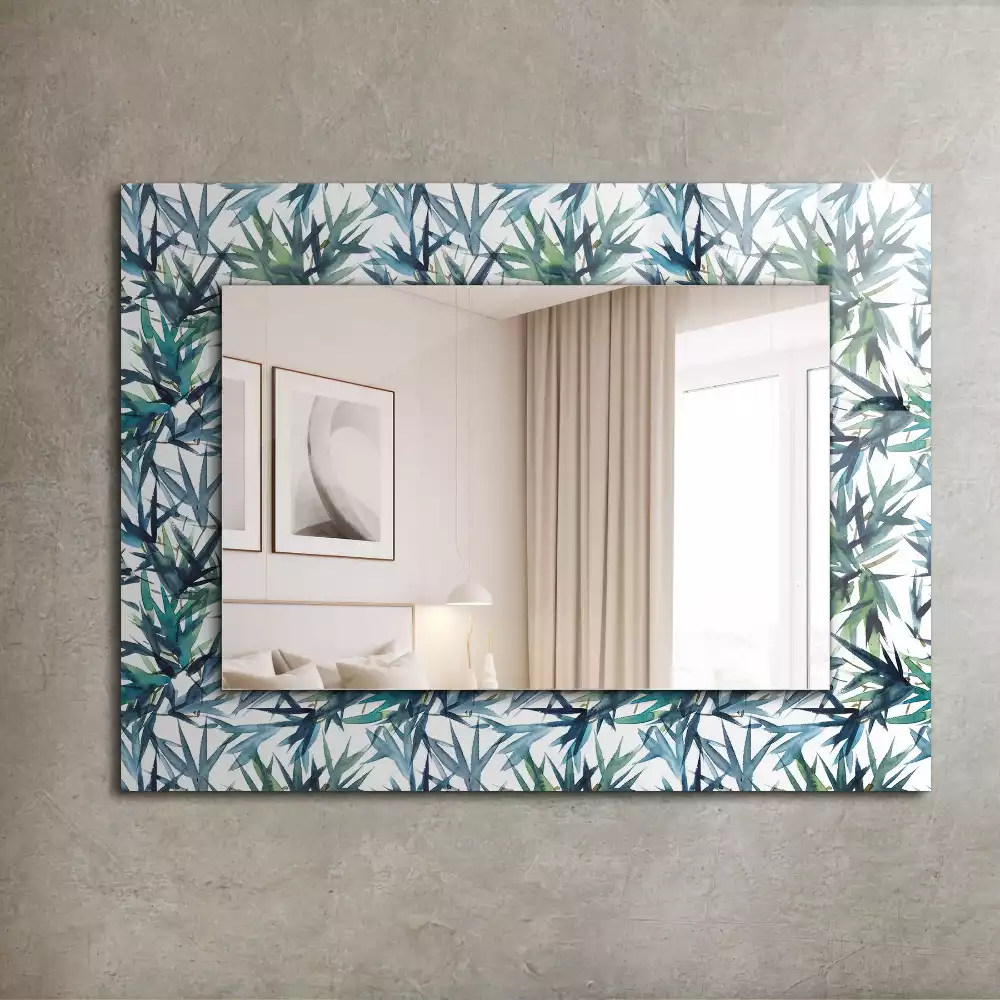 Miroir rectangulaire décoratif imprimé feuilles de bambou en aquarelle