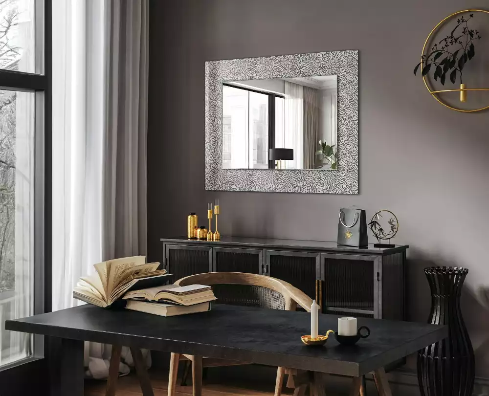 Miroir rectangulaire avec cadre imprimé motif tridimensionnel