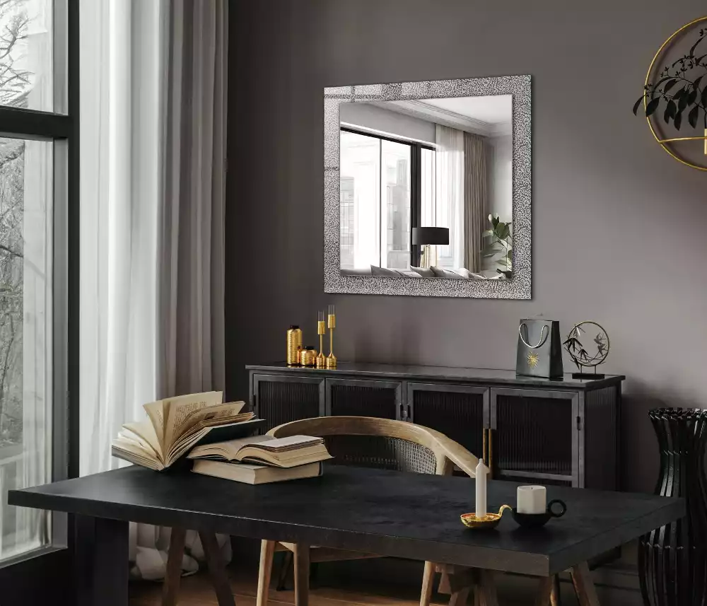 Miroir rectangulaire avec cadre imprimé motif tridimensionnel