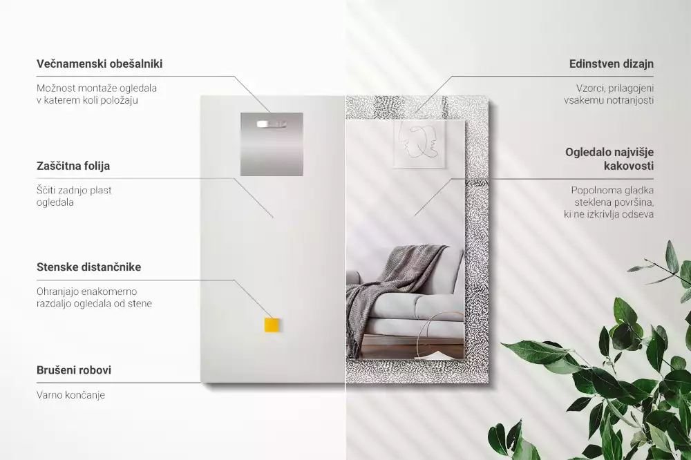 Miroir rectangulaire avec cadre imprimé motif tridimensionnel