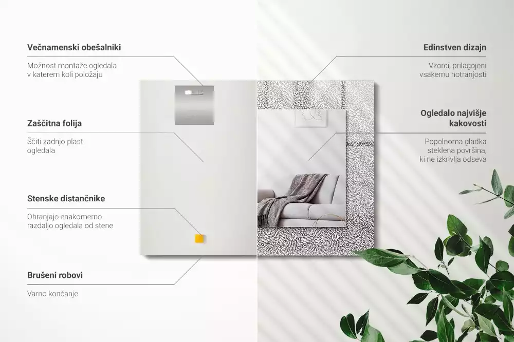 Miroir rectangulaire avec cadre imprimé motif tridimensionnel