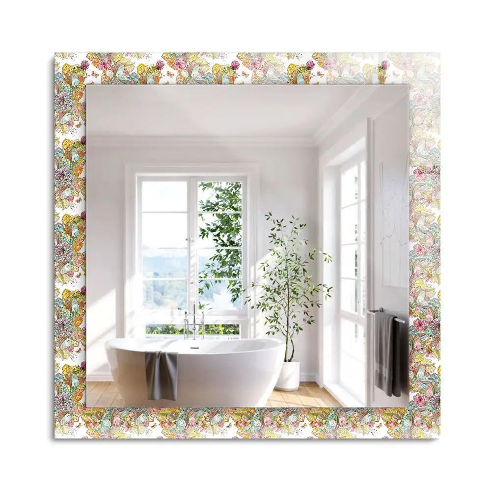 Miroir rectangulaire à cadre imprimé papillons colorés et fleurs