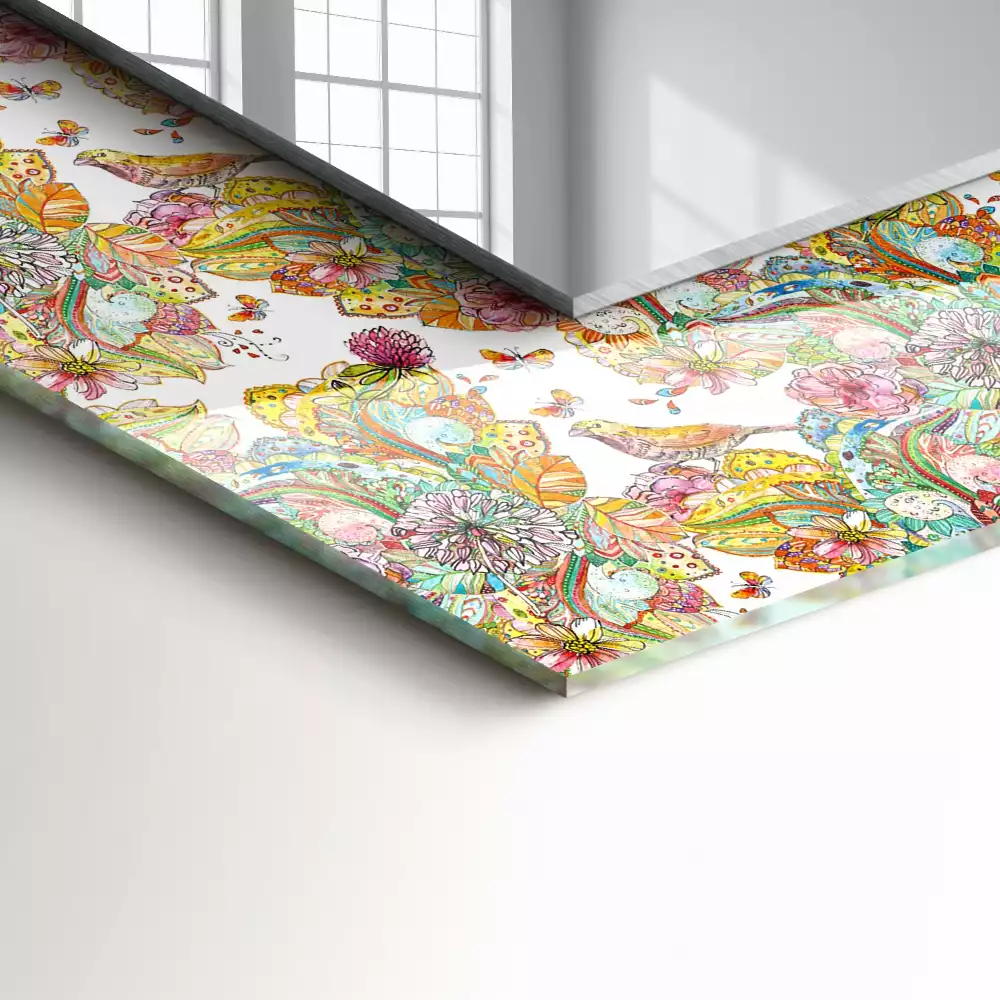 Miroir rectangulaire à cadre imprimé papillons colorés et fleurs
