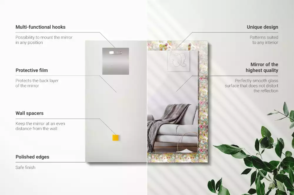 Miroir rectangulaire à cadre imprimé papillons colorés et fleurs