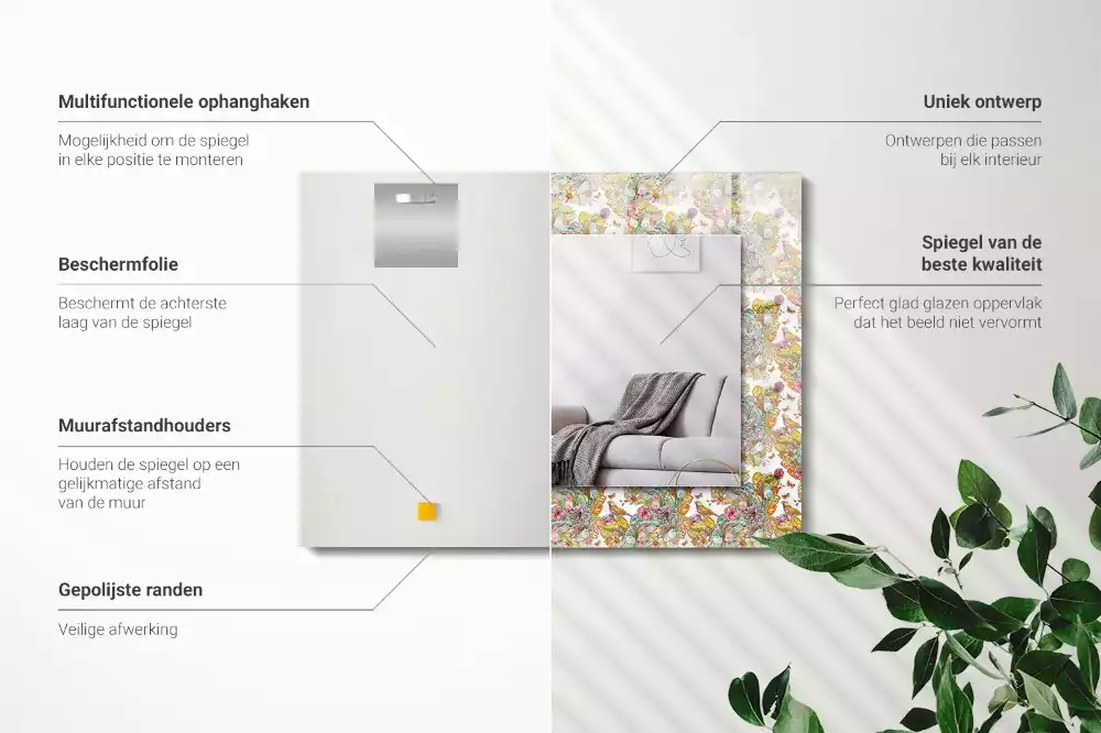 Miroir rectangulaire à cadre imprimé papillons colorés et fleurs