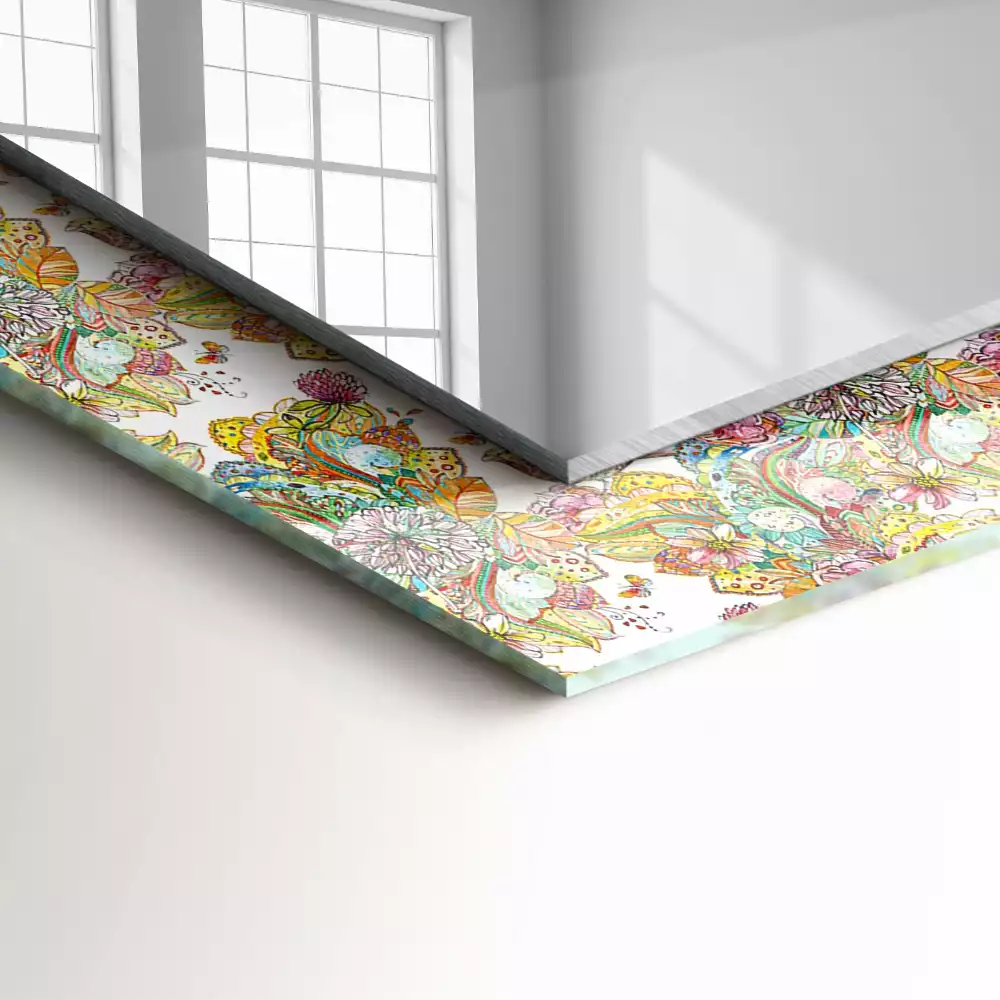 Miroir rectangulaire à cadre imprimé papillons colorés et fleurs