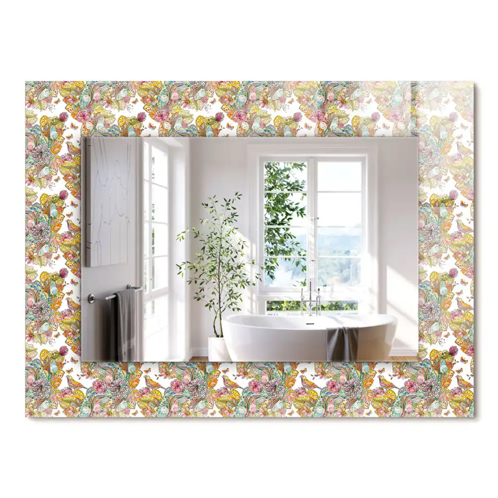 Miroir rectangulaire à cadre imprimé papillons colorés et fleurs