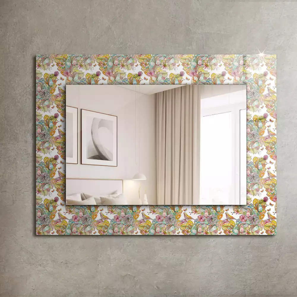 Miroir rectangulaire à cadre imprimé papillons colorés et fleurs