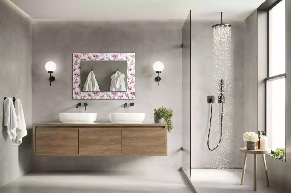 Miroir rectangulaire décoratif motifs floraux violets