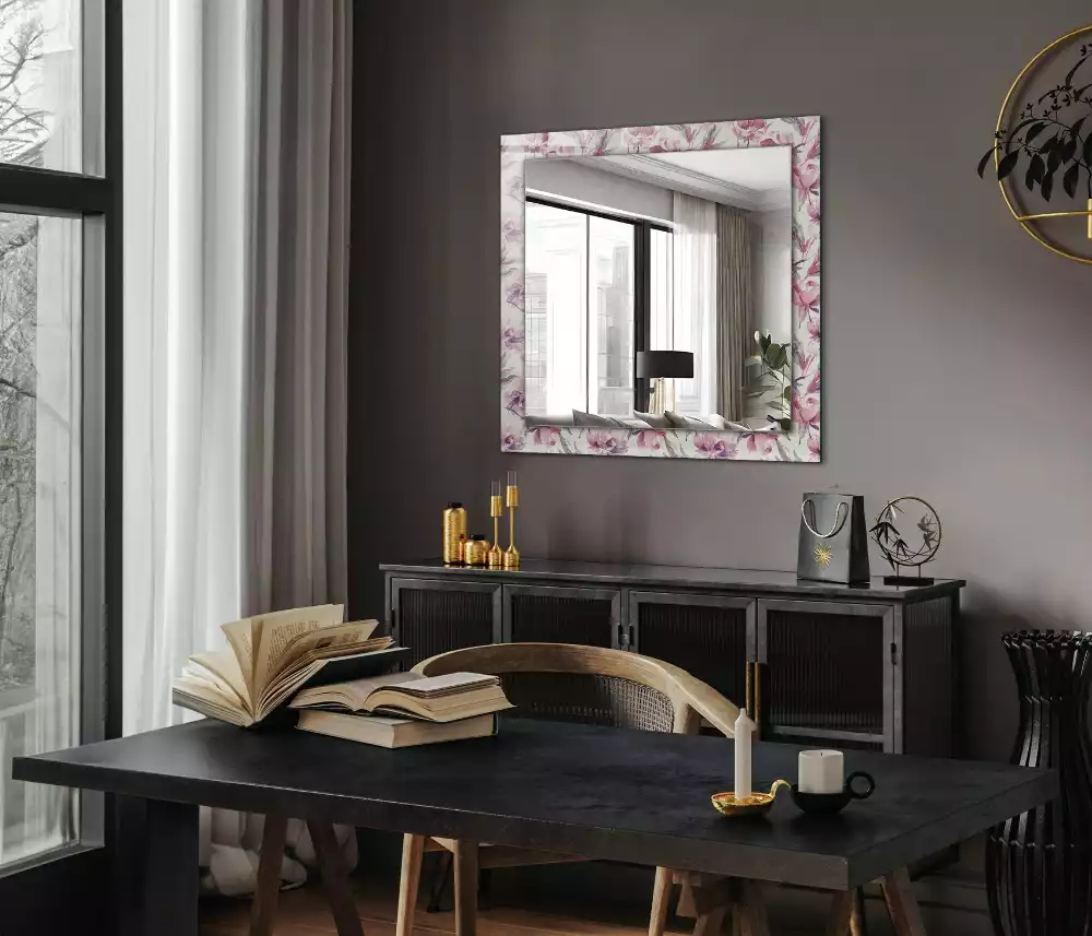 Miroir rectangulaire décoratif motifs floraux violets