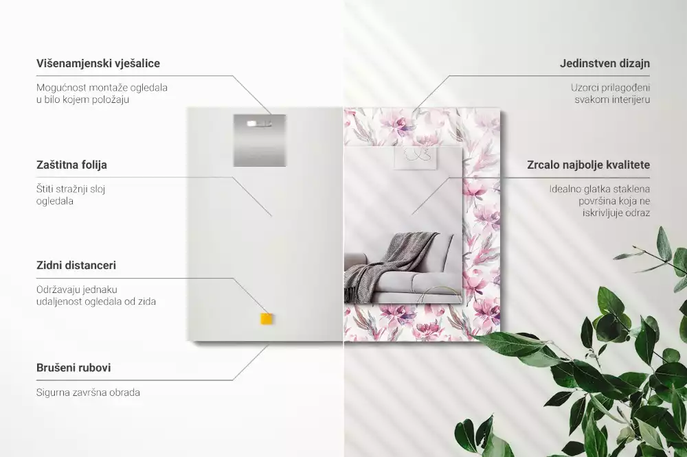 Miroir rectangulaire décoratif motifs floraux violets