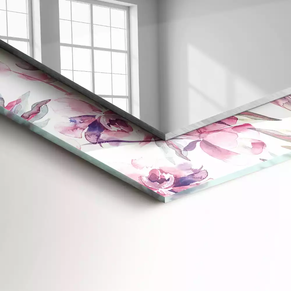 Miroir rectangulaire décoratif motifs floraux violets