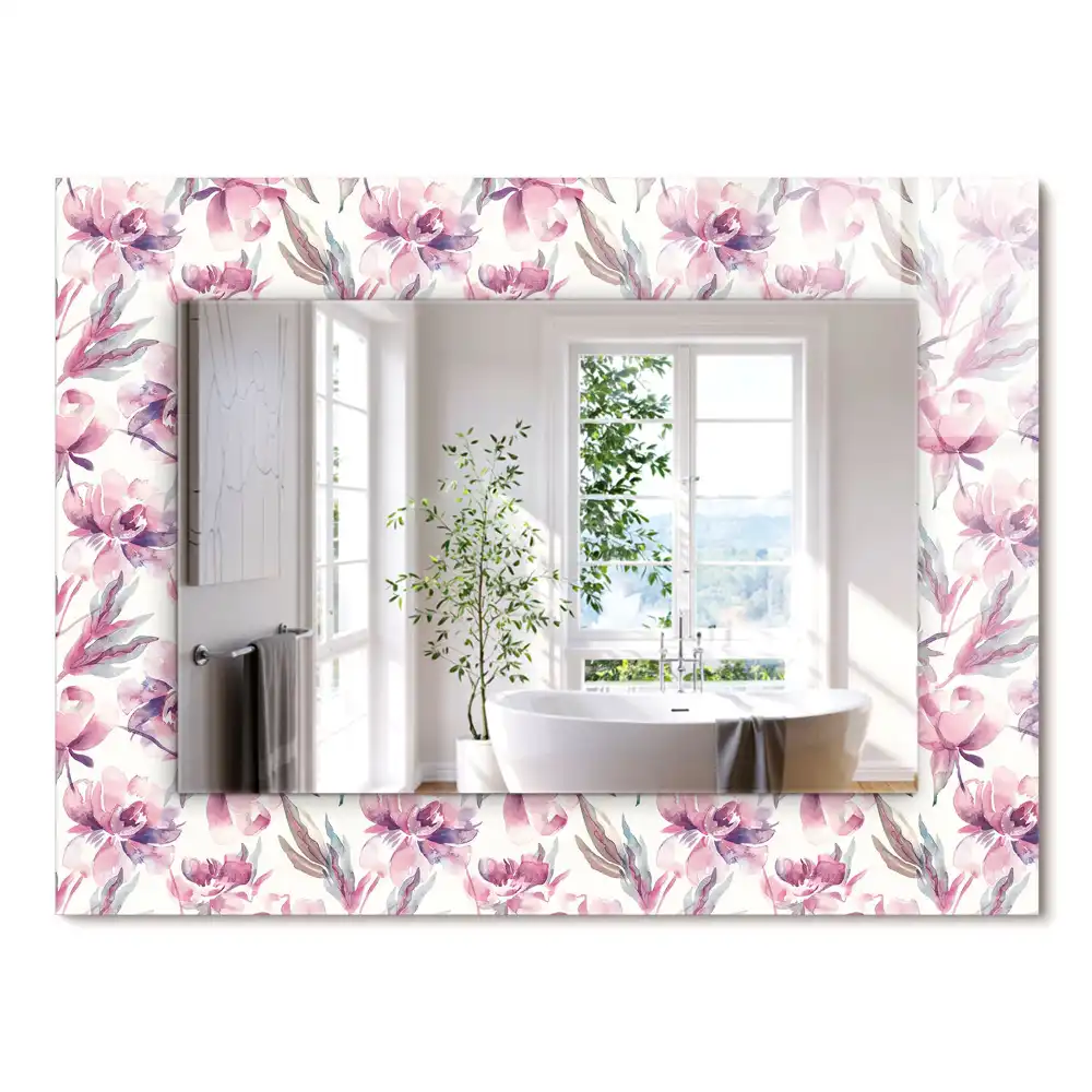 Miroir rectangulaire décoratif motifs floraux violets