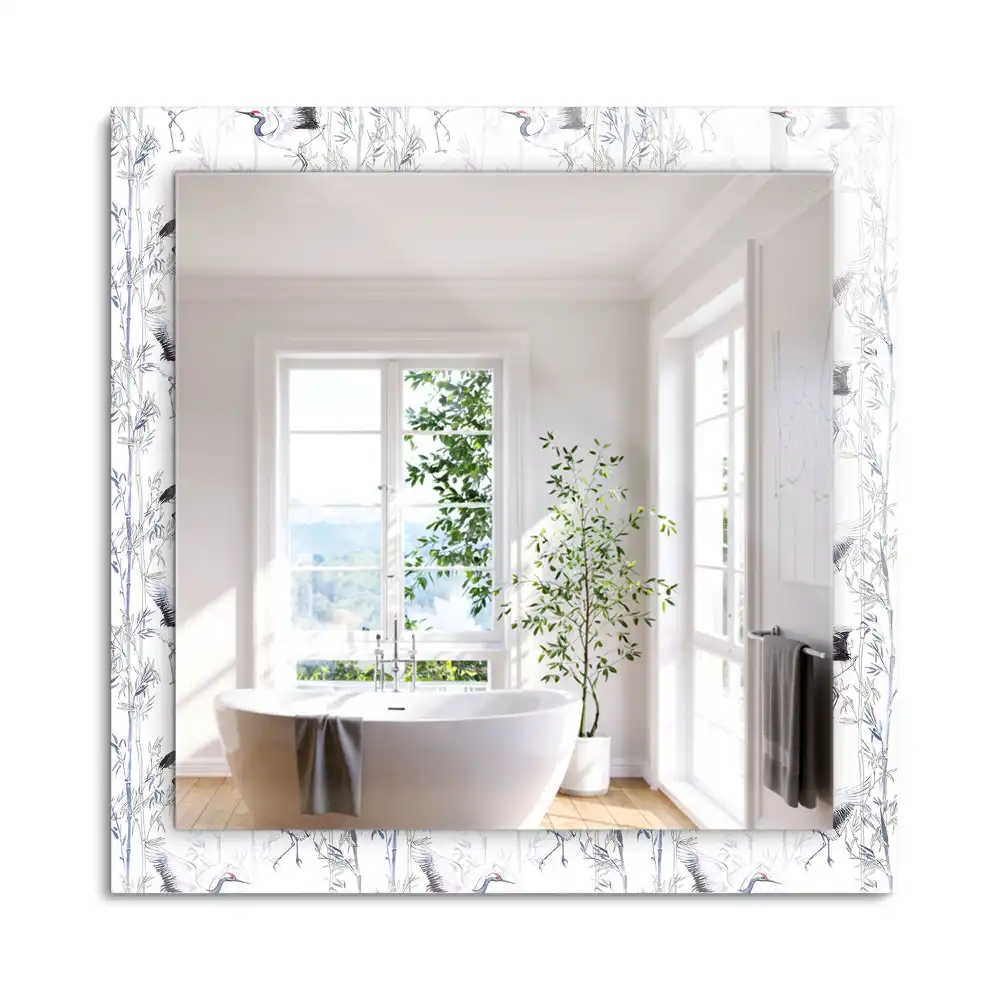 Miroir rectangulaire imprimé grues et bambous