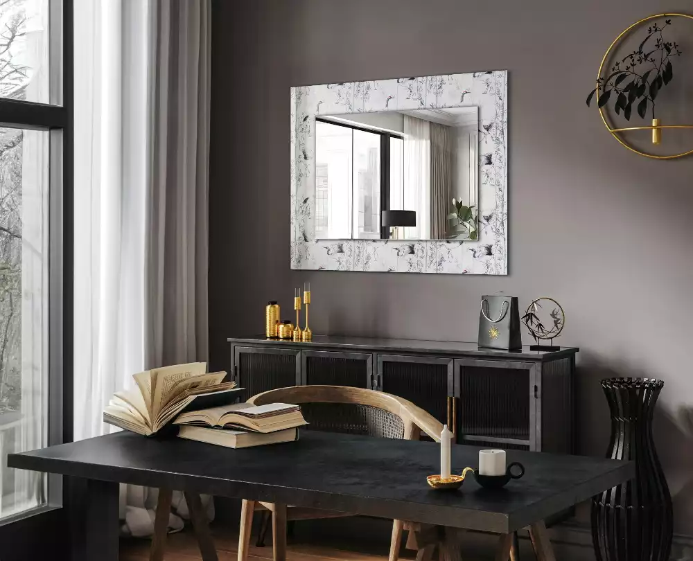 Miroir rectangulaire imprimé grues et bambous