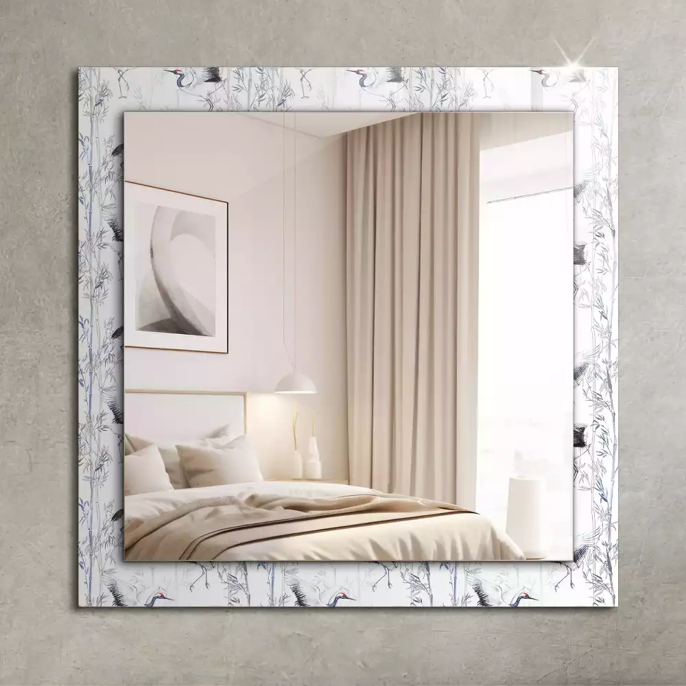 Miroir rectangulaire imprimé grues et bambous