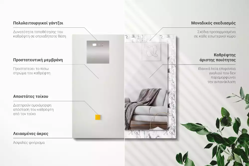 Miroir rectangulaire imprimé grues et bambous