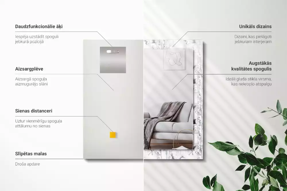 Miroir rectangulaire imprimé grues et bambous