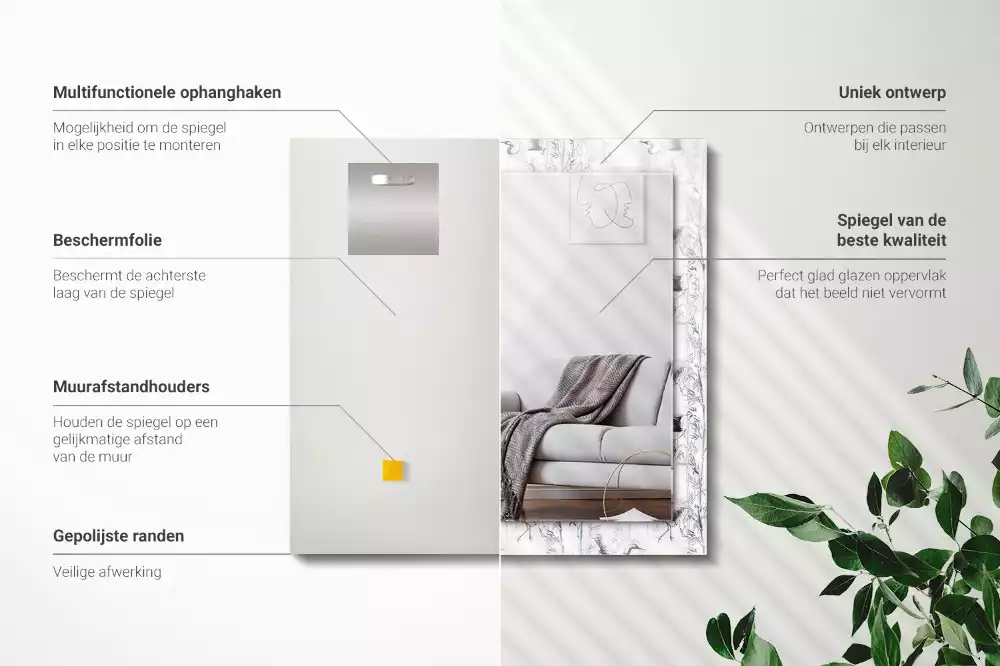 Miroir rectangulaire imprimé grues et bambous