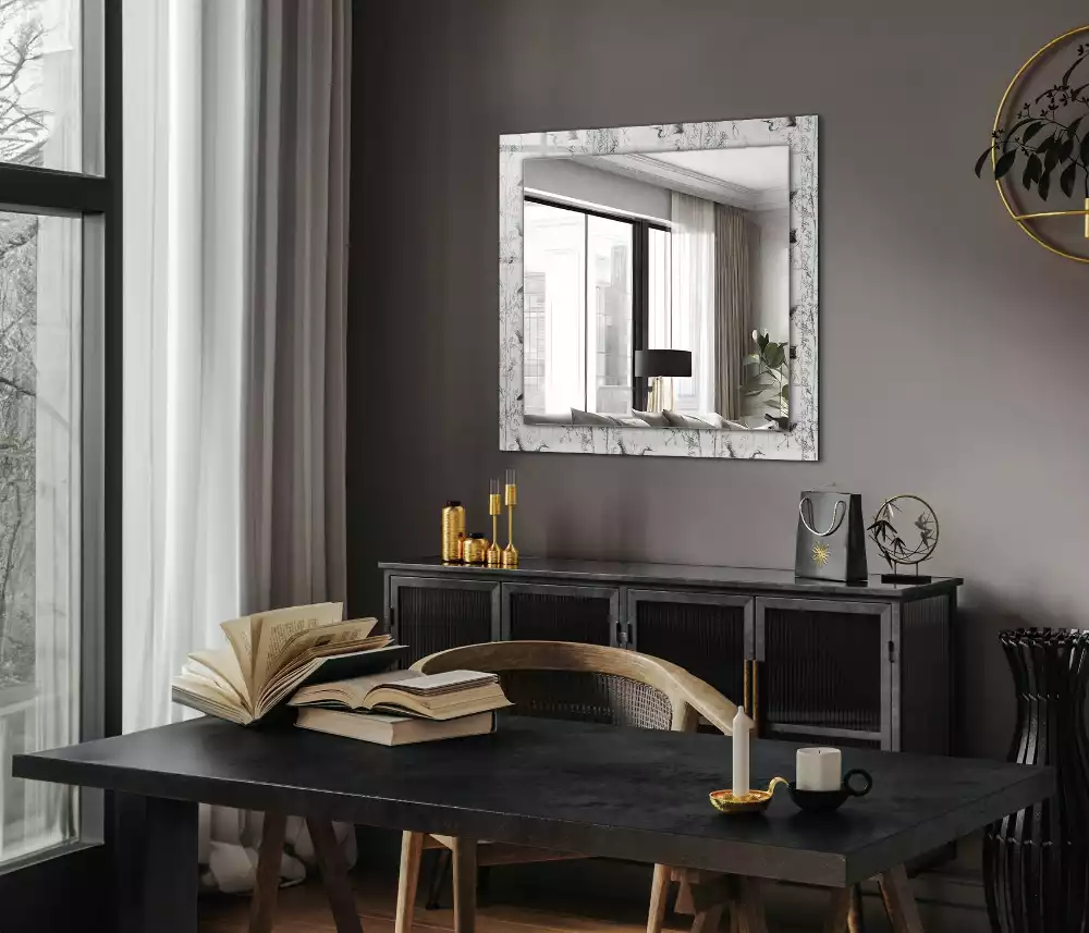Miroir rectangulaire imprimé grues et bambous