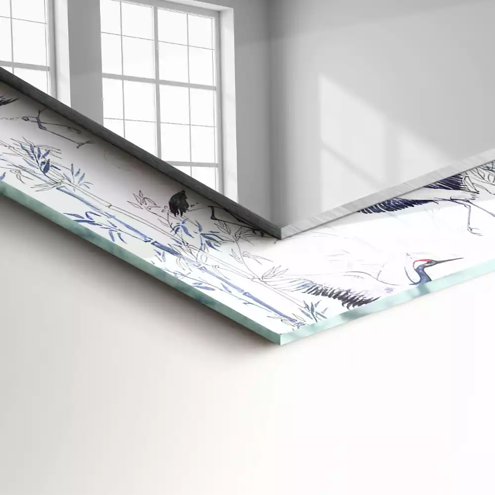 Miroir rectangulaire imprimé grues et bambous
