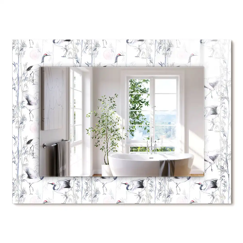 Miroir rectangulaire imprimé grues et bambous