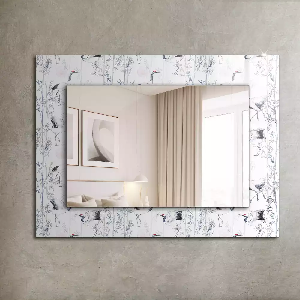 Miroir rectangulaire imprimé grues et bambous