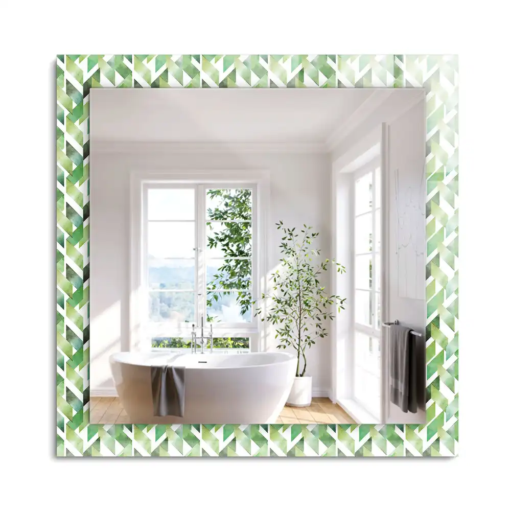 Miroir rectangulaire décoratif imprimé motif géométrique vert
