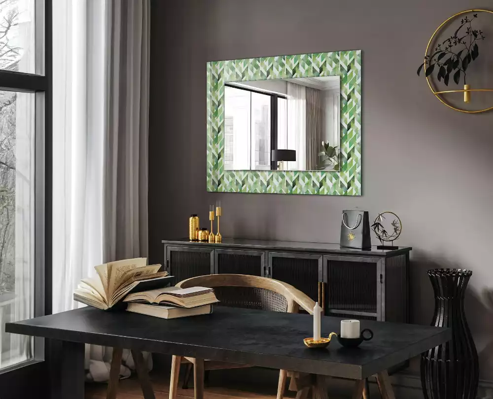 Miroir rectangulaire décoratif imprimé motif géométrique vert