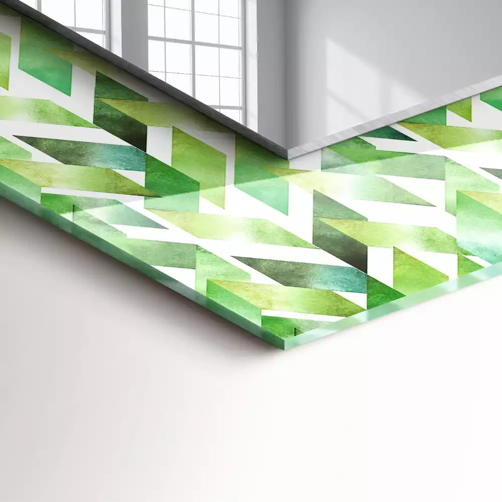 Miroir rectangulaire décoratif imprimé motif géométrique vert