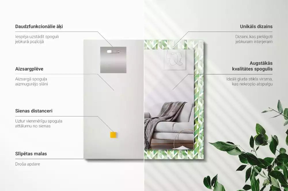Miroir rectangulaire décoratif imprimé motif géométrique vert