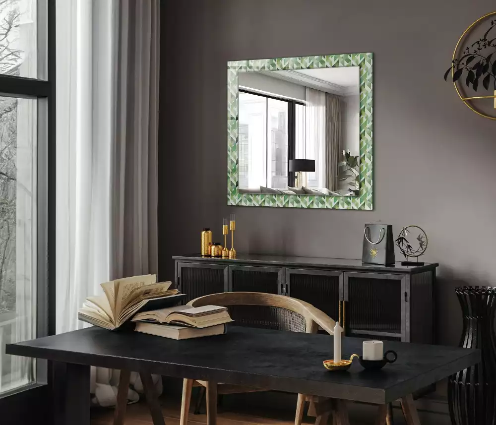 Miroir rectangulaire décoratif imprimé motif géométrique vert